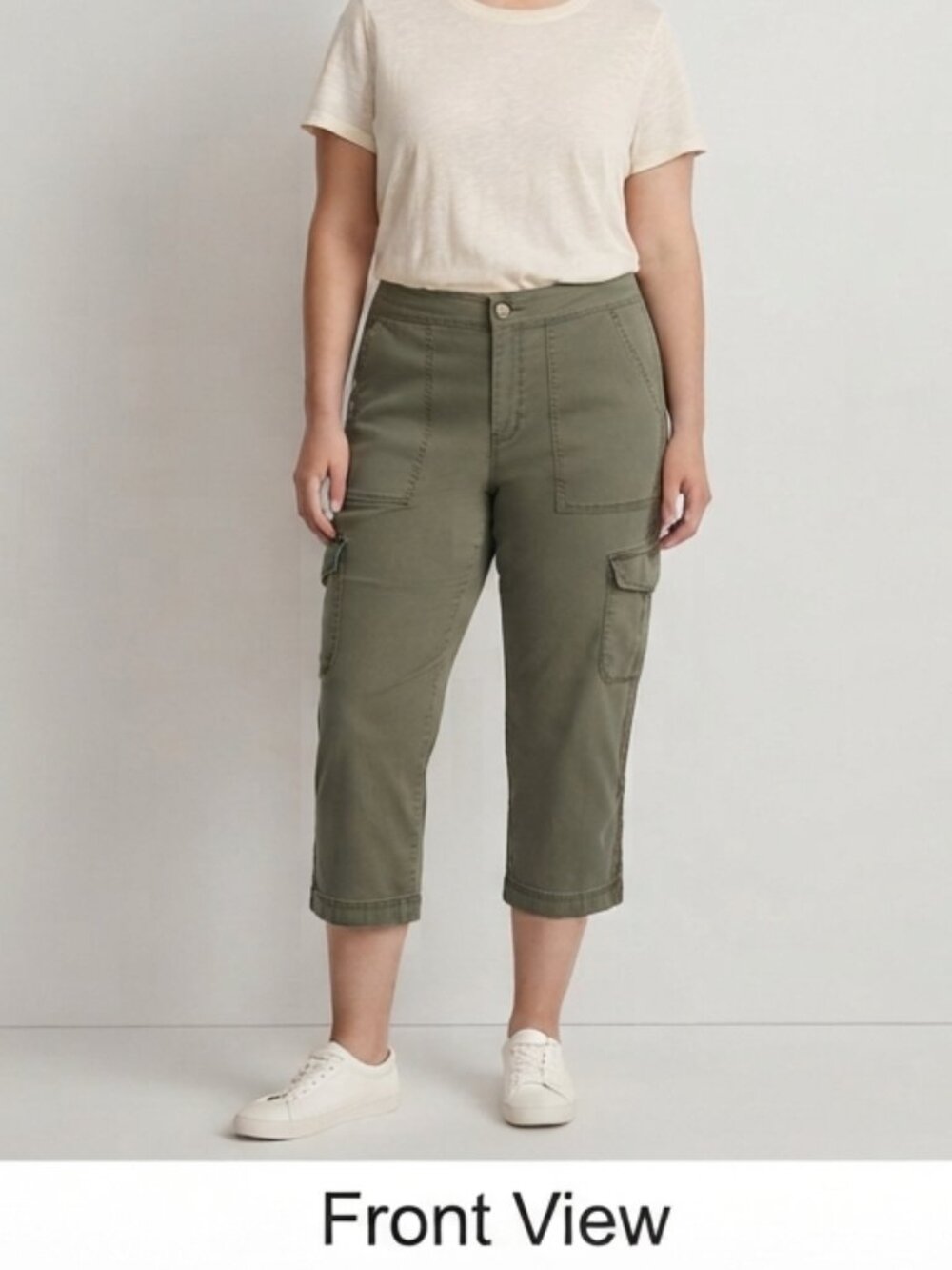 Time and Tru Green Cargo Capri Pants Olive Utility Cropped Pants Women's Size 16 - Picture 12 of 14